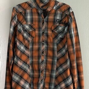 Harley-Davidson Orange Plaid Button Down Shirt